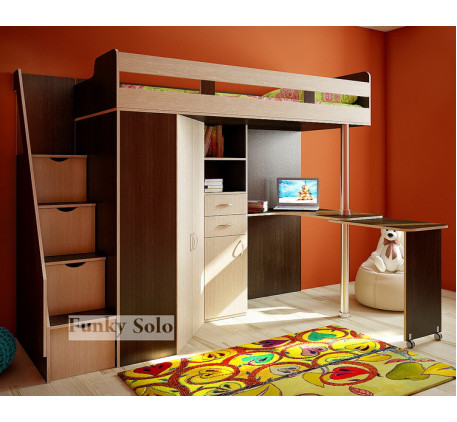 Кровать-чердак для подростка со столом Фанки Соло-1, спальное место 200х80 см